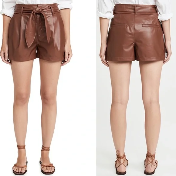 DAVID LERNER - Lexi pleated leather shorts in Cognac, 6 - Picture 7 of 7